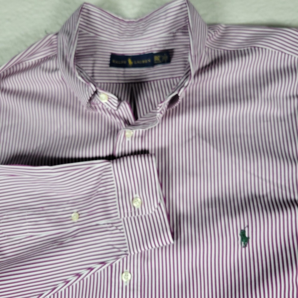 Ralph Lauren Button Down Shirt Mens 2XLT Purple White Striped Long Sleeve Tall